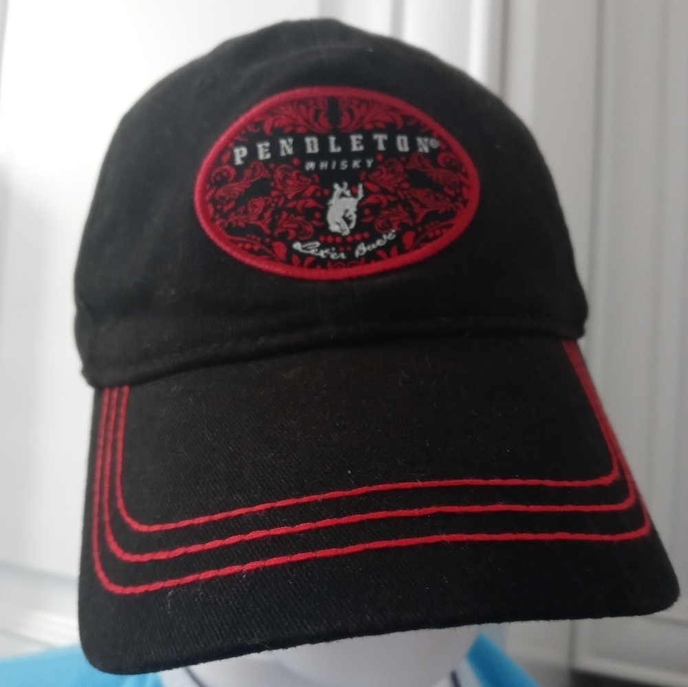PENDLETON WHISKEY "LET'ER BUCK BLACK RED EMBROIDERED LOGO ADJUSTABLE CAP HAT